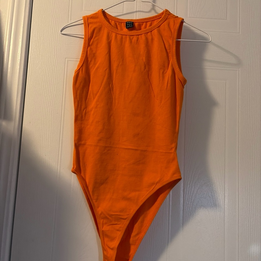 Shein Orange Compressing Bodysuit Size Small 4 Leotard Soft Snap Closure